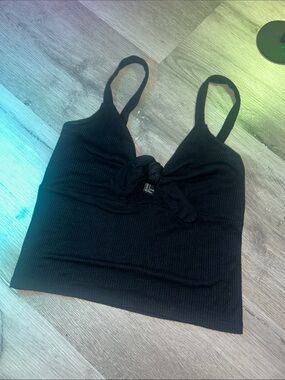 Forever 21 Womens peek a boo cutout black tank top with bow detail in front
